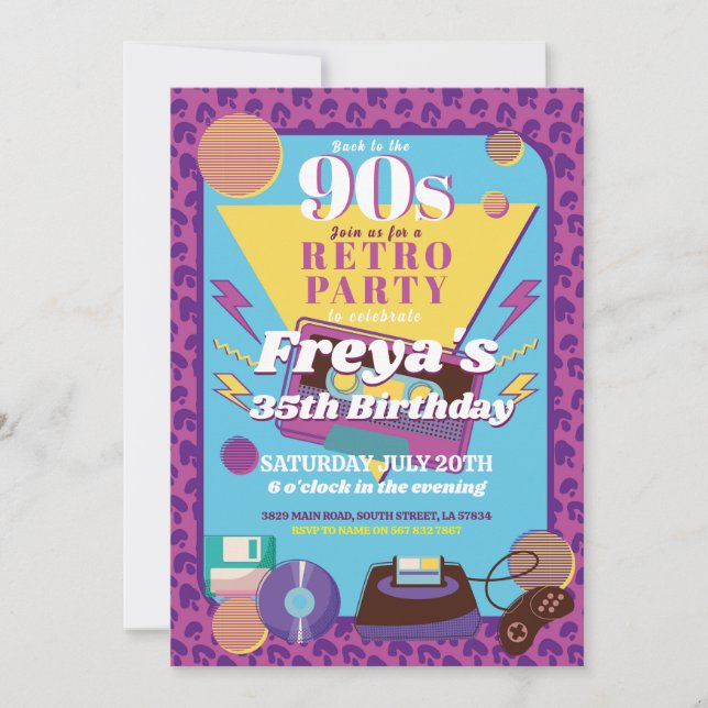 Retro 90s Birthday Nineties Mens Women's Party Invitation (Front)