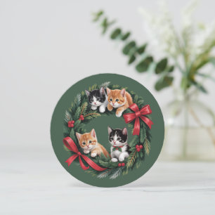 Retro 90s Cat Christmas Wreath Retro Cats Lover Holiday Card