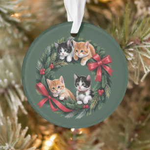 Retro 90s Cat Christmas Wreath Retro Cats Lover Ornament