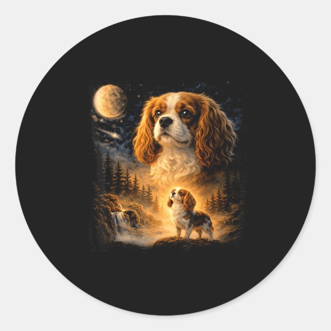 Retro 90s cavalier king charles spaniel howling at classic round sticker (Front)