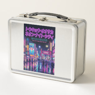 Retro 90s City Pop Night: Neon Tokyo & Osaka Rain  Metal Lunch Box
