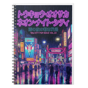 Retro 90s City Pop Night: Neon Tokyo & Osaka Rain Notebook