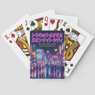 Retro 90s City Pop Night: Neon Tokyo & Osaka Rain Playing Cards