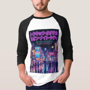 Retro 90s City Pop Night: Neon Tokyo & Osaka Rain  T-Shirt