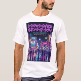 Retro 90s City Pop Night: Neon Tokyo & Osaka Rain T-Shirt
