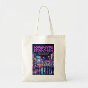 Retro 90s City Pop Night: Neon Tokyo & Osaka Rain  Tote Bag