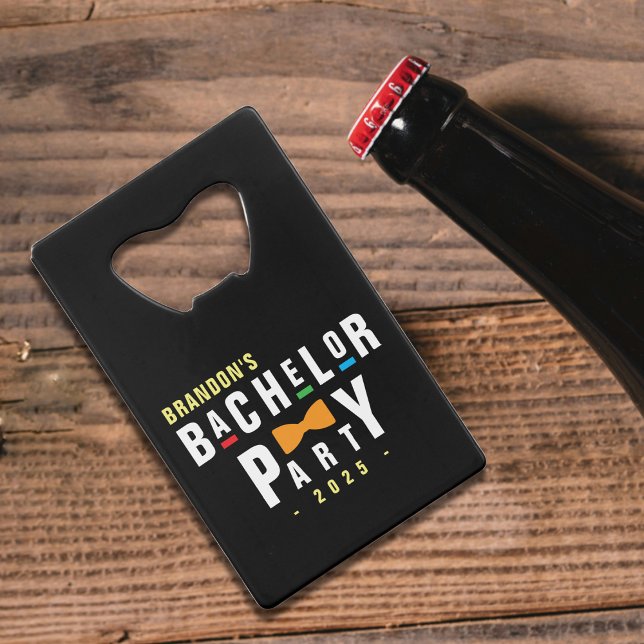 Retro 90s Colourful Bowtie Bachelor Party Black (Retro 90s Colorful Bowtie Bachelor Party Black Credit Card Bottle Opener
)