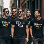Retro 90s Colourful Bowtie Bachelor Party Black T-Shirt<br><div class="desc">Colourful 90s retro bachelor party t-shirt for a groom and his groomsmen.  Grab one for each member of your friend group.</div>