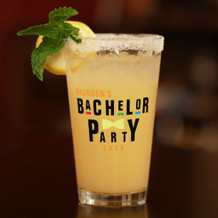 Retro 90s Colourful Bowtie Bachelor Party Glass