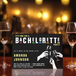 Retro 90s Colourful Cheers Bachelorette Party Blac Invitation