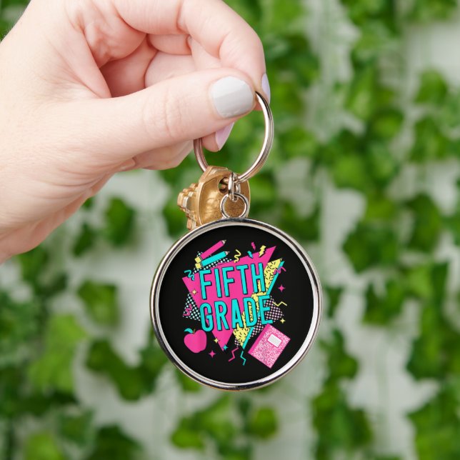 Retro 90s Grade Teacher Back to School Key Ring (Hand)