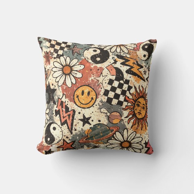 Retro 90s Grunge Aesthetic Pattern: Sun, Moon, and Cushion (Front)