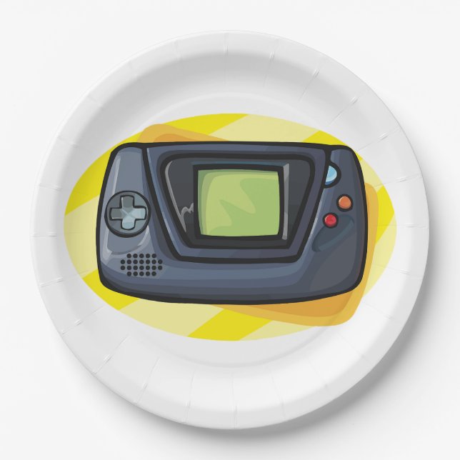 Retro 90s Handheld Game Console Gamer Paper Plate (Front)