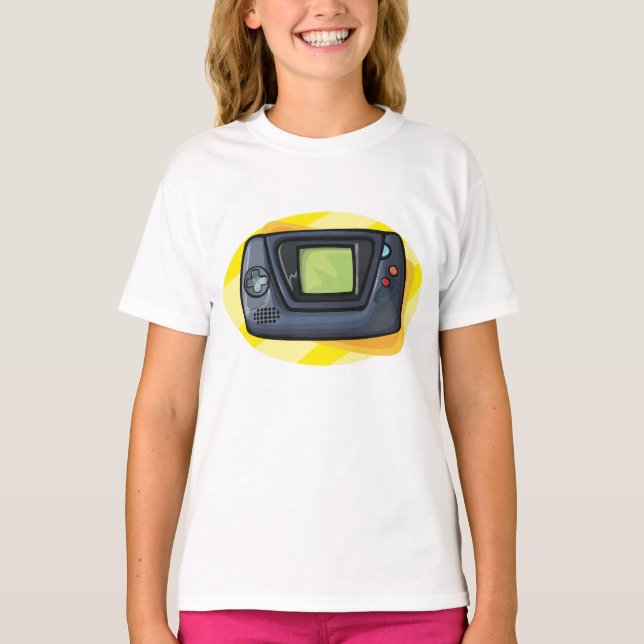 Retro 90s Handheld Game Console Gamer T-Shirt (Front)