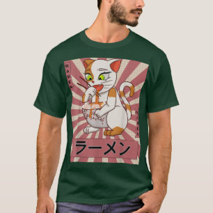 Retro 90s Japanese Kawaii Anime Cat Eating Ramen N T-Shirt