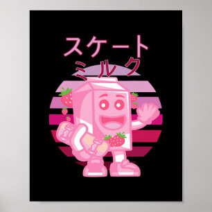 Retro 90s Japanese Skateboarding Strawberry Milksh Poster