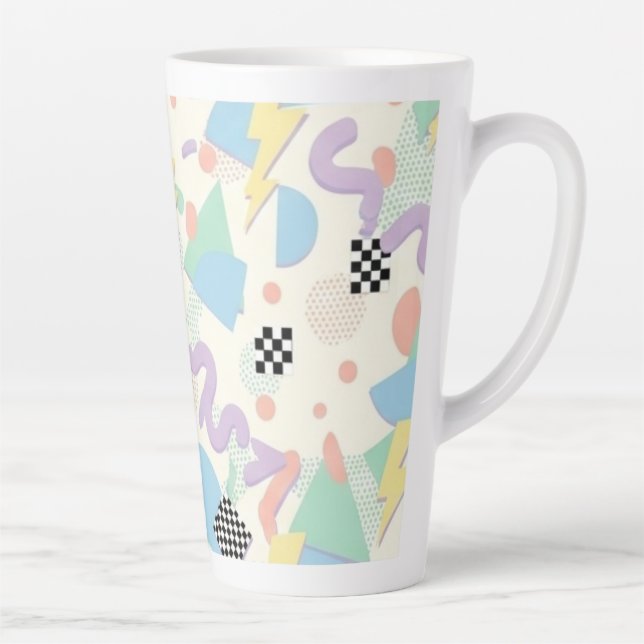 Retro 90s Memphis Aesthetic Pattern Latte Mug (Right)