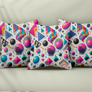 Retro 90s Memphis Geometric Neon Bold Throw Pillow