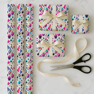 Retro 90s Memphis Geometric Neon Wrapping Bundle Paper Sheet
