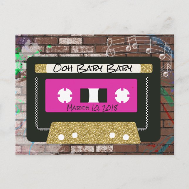 Retro 90's Mixtape| Hip Hop Baby Shower Invitation Postcard (Front)