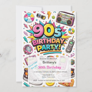 Retro 90s Modern 30th Birthday Invitation