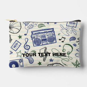 Retro 90s Music Notebook Doodles Custom Name Pouch
