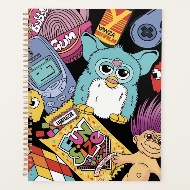 Retro 90s Nostalgia Doodle Pattern Toy and Tech  Planner (Front)