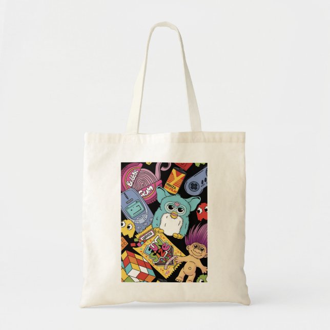 Retro 90s Nostalgia Doodle Pattern Toy and Tech  Tote Bag (Front)