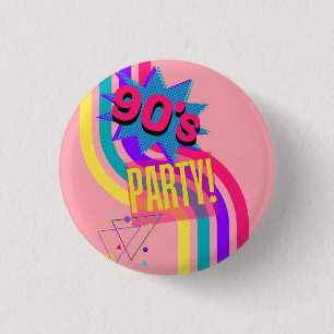 Retro 90's Party Pink Nostalgic Birthday 3 Cm Round Badge