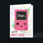 Retro 90's Pink Video Game Mother's Day Card<br><div class="desc">90's themed Mother's day card featuring illustration of a pink handheld video game and nineties inspired graphics including stars and lightning bolts.  Text says,  "Mum,  you're next level"</div>