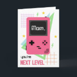 Retro 90's Pink Video Game Mother's Day Card<br><div class="desc">90's themed Mother's day card featuring illustration of a pink handheld video game and nineties inspired graphics including stars and lightning bolts.  Text says,  "Mum,  you're next level"</div>