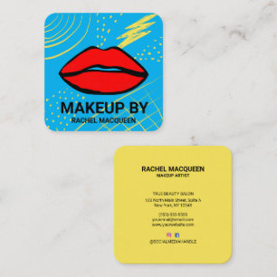 Retro 90's Red Yellow Geometric Lips Makeup Square Business Card