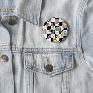 Retro 90s Roller Skate Pattern Round Button
