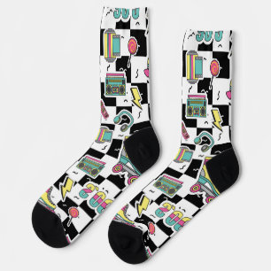 Retro 90s Roller Skate Pattern Socks