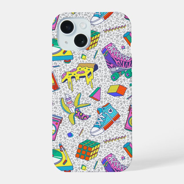 Retro 90s Skate Party Pattern iPhone 15 Case (Back)
