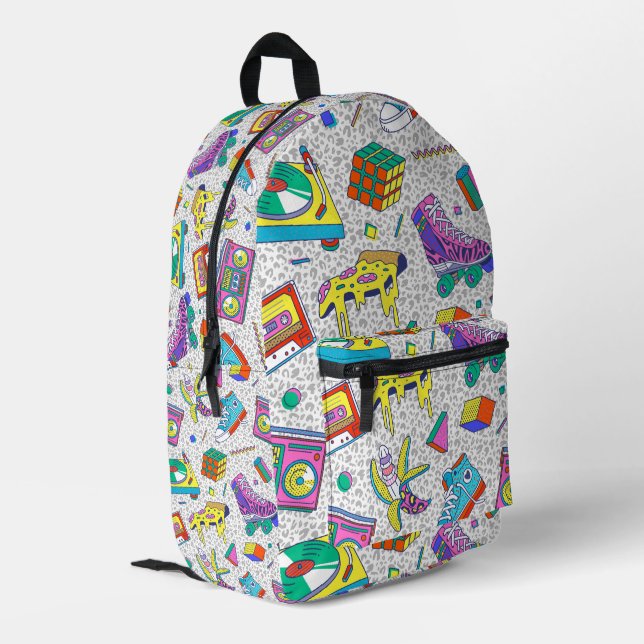 Retro 90s Skate Party Pattern Printed Backpack (Back Corner Left)