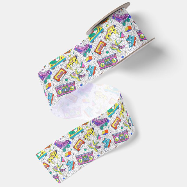 Retro 90s Skate Party Pattern Satin Ribbon (Front+Back)