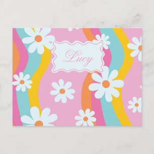 Retro 90s stripes and flowers customizable design postcard