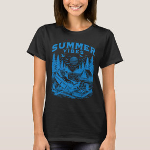 Retro 90s Summer Vibes Cat Camping Funny Cat Meme T-Shirt