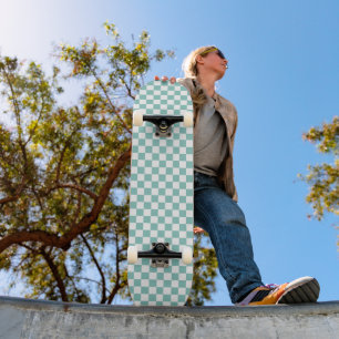 Retro 90s Turquoise Chequered Pattern Chequerboard Skateboard