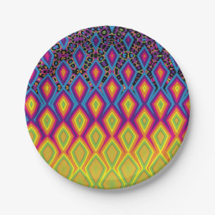 Retro 90s Vibrant Neon Colour Abstract Pattern Paper Plate