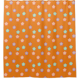 Retro 90s Y2k Pastel Flowers Orange Dorm   Shower Curtain