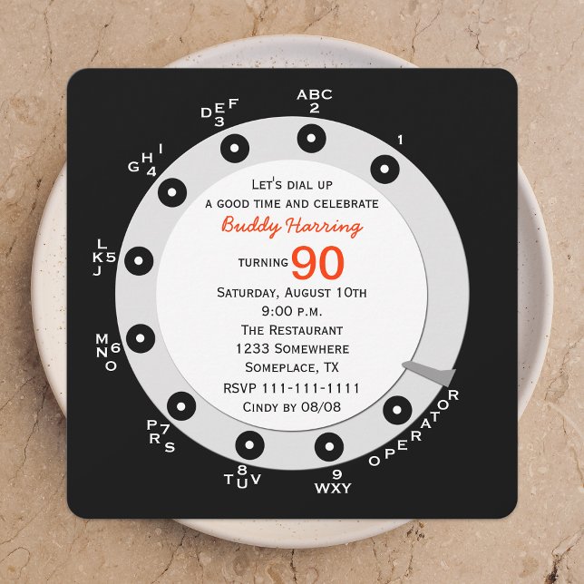 Retro 90th Birthday Party Invitation Rotary Dial (Creator Uploaded)