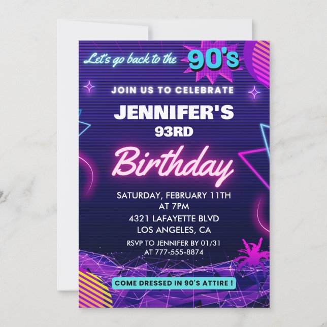 Retro 93rd birthday invitation Back to the 90s  (Front)