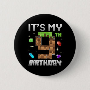 Retro 9th Birthday Boy Level 9 Video Gamer Pixel G 6 Cm Round Badge