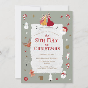 Retro 9th Day of Christmas Cute Mid-Century Xmas Invitation