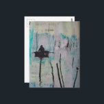 Retro A Boat and a Bird Black White Blue  Postcard<br><div class="desc">A collage made and photographed by Angelandspot in the year 2026 with vintage images from a magazine of a person in a boat and a bird on a branch</div>