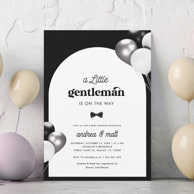 Retro A Little Gentleman Bow Tie Boy Baby Shower Invitation (Creator Uploaded)