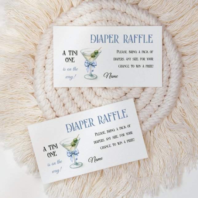 Retro A Tini One Martini Blue Bow Boy Baby Shower Enclosure Card (Creator Uploaded)