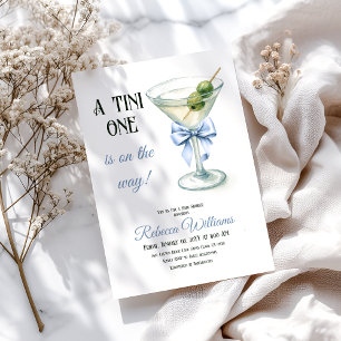 Retro A Tini One Martini Blue Bow Boy Baby Shower Invitation